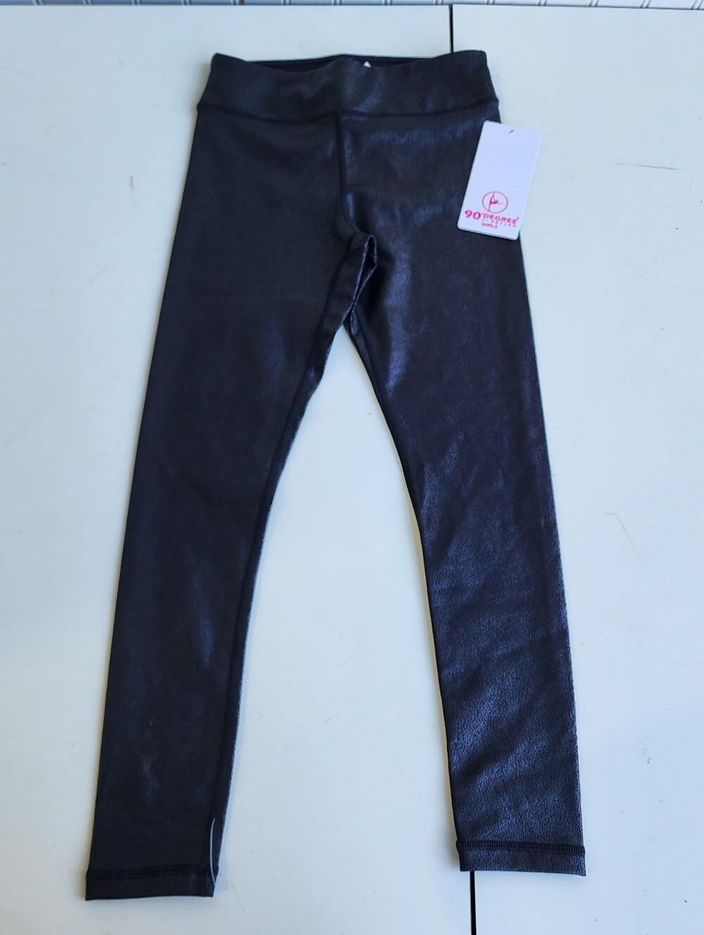NWT $38 Degree by Reflex Girls Black Active Leggings Yoga Pants High Waist S 7-8